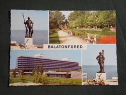 Képeslap,Balatonfüred,mozaik,hotel,szálló,üdülő,Révész és Halász szobor,park sétány,részlet, 1983-