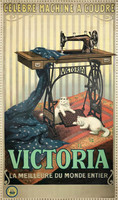 Victoria régi vintage antik pedálos varrógép hirdetés reklám plakát, fehér macska cica 1903 REPRINT