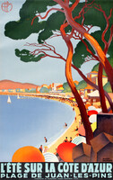 Cote d'Azur tengerpart strand francia riviéra R. Broders 1930 art deco vintage reklám plakát reprint