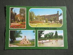 Képeslap,Balatonföldvár,mozaik,MSZMP Üdülő,Hotel Riviéra,strand,játszótér látkép részlet, 1989-