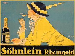 Söhnlein Rheingold pezsgő alkohol sárga ruha F. Rumpf 1914 szecessziós vintage reklám plakát reprint