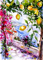 Amalfi- watercolor painting - Amalfi - akvarell festmény