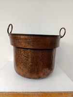 Réz üst antik bogrács konyhai vörösréz nagy nehéz üst edény füllel ónozva 213 1473