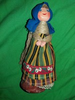 Antik Erzgebirge népművész hajas fa - kender kóc baba játék figura bábu 17 cm a képek szerint