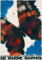 Vintage turisztikai utazási reklám plakát, Svájc A. Giacometti 1930 színes lepke pillangó REPRINT