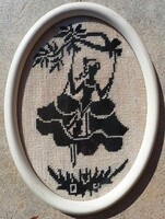 Régi árnykép gobelin - hintázó hölgy - ovális keret