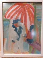 Vaszary J. jelzéssel, Tengerpart, olaj, kartonon, 40 x 30 cm-es. 1186