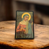 Antik Vallási kegytárgy, régi Mária Emlék szentet ábrázoló üvegkép Glasbild mit Maria Mutter Gott