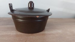 Ritka, régi, retro Gránit barna kerámia cukortartó, sótartó, fűszertartó- sérült