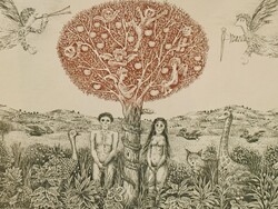 Molnár Gabriella rézkarc Édenkert