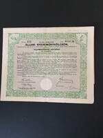 Állami Nyereménykölcsön 100 Pengőről 1/2 részkötvény