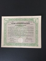 Állami Nyereménykölcsön 100 Pengőről 1/2 részkötvény