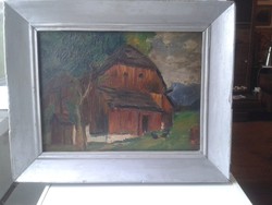 NYUGAT EURÓPAI FESTŐ FARMHÁZ olaj/karton -jó száz éves