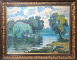 Vízparti táj, 1921 - azonosítatlan szignóval - Endre Béla? (olaj, vászon, keretezett)