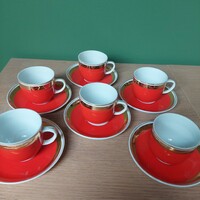 Retro Hollóházi  Piros porcelán kávéskészlet