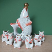 Retro Szovjet  Polonne porcelán hal formájú italos készlet
