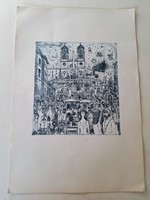 Gross Arnold,  A Spanyol Lépcső Rómában, rézkarc reprodukció, ofszet nyomat