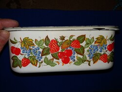 Régi CCCP fém zománcos virágos fedeles ételtartó 20 x 15 x 10 cm a képek szerint