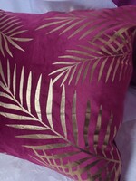 2 pcs Burgundy Velvet Throw Pillow Covers with Gold Leaf Embellishment