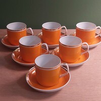 Retro  Hollóházi  Narancs színű porcelán kávéskészlet