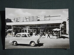 Képeslap,Fonyód,ABC áruház,Trabant autó látkép,részlet, 1966-