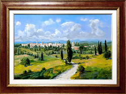 Hornyik Zoltán: Pienzai látkép - kerettel 52x72 cm - alkotás 40x60cm - H25/256