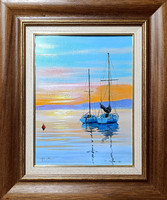 Hornyik Zoltán: Balatoni alkony - kerettel 50x40 cm - alkotás 40x30cm - H25/253