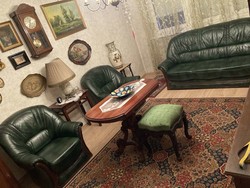 Zöld bőr ülőgarnitúra 3+1+1 személyes / Megkímélt állapot