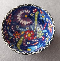 Török dekoratív kézi festésű ( zománcfestett?)  kerámia ,ékszertartó,népművészeti színes virágos