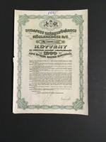 Budapest Székesfőváros Közlekedési R-T. Kötvény 1000 Korona 1923.
