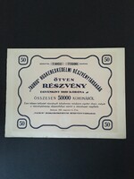 Taurus Húskereskedelmi Rt. Részvény 50000 Korona 1923.