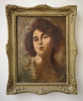 Szenes Fülöp(1863-1944): Úrhölgy portréja. Jelzett olajfestmény.