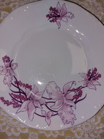 Zsolnay ritka rózsaszín-lila virágos porcelán lapos tányér