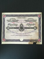 Hungária Egyesült Gőzmalmok Rt. Részvény 15 Pengő 1926.