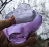 Beautiful Art Deco Retro Purple Glass Vase with Ship Pattern, Amethyst
