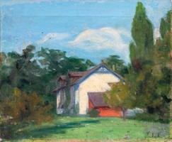 Jakab Zoltán - Kerti ház 1910-es évek - nagybányai festmény, aukciós előélet