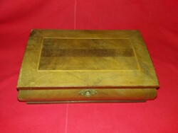 Antik intarziás lakkozott biedermeier fa díszdoboz 8 x 17 x 25,5 cm állapot a képek szerint