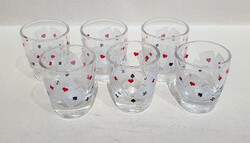 Retro, jelzett üveg, vintage francia kártya, póker kártya mintás pálinkás, felespohár készlet