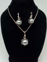 Ezüstszürke tekla gyöngy nyaklánc-fülbevaló szett 119