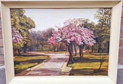 Szabó Lajos (1927-1995) Virágzó Fák,Képcsarnokos Festmény
