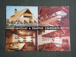 Képeslap,Gemenc,mozaik,Vadászház,Szarvas csárda látkép,részlet, 1972-   ,sérült,