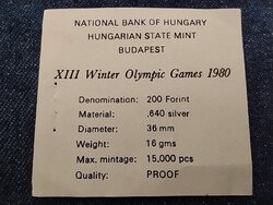 Magyarország XIII. Téli olimpiai játékok Lake Placid .640 Ezüst 500 Forint 1980 Tanúsítvány