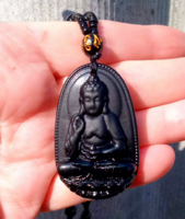 Fekete Buddha medálos gyöngy nyaklánc 276