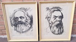 Raszler Károly (1925-2005) Marx and Engels Pair of Copper Engravings