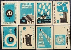 Gy220 / 1965 állami Biztosító gyufacímke 8 db-s teljes sor