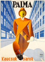 Berény Róbert Pálma kaucsuk sarok 1928 art deco magyar cipő reklám plakát REPRINT
