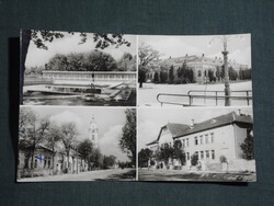 Képeslap,Gyoma,Gyomaendrőd,mozaik,Főtér,strand,gimnázium,utca látkép,részlet, 1966-