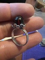 Vintage borostyán ezüst gyűrű