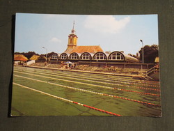 Képeslap,Gyula,Nyári és fedett uszoda,strand látkép,részlet, 1983-