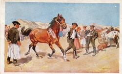 Képeslap:  Ló, lovak. Benyovszky.